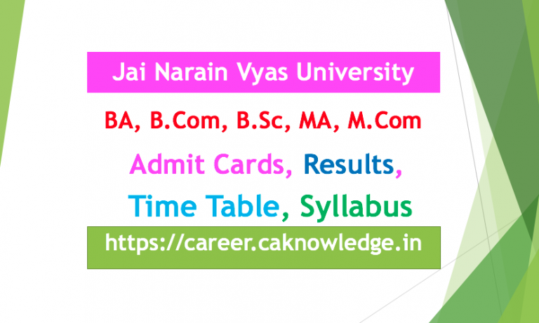 JNVU BA, B.Com, B.Sc, MA, M.Com Result, Time Table, Admit Card
